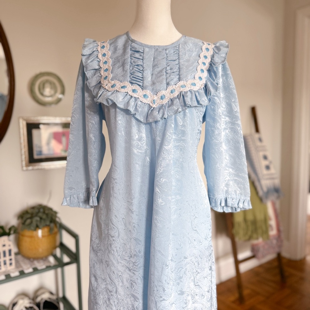Elegant Silky Blue Liberty House Hawaii Shift Maxi Dress